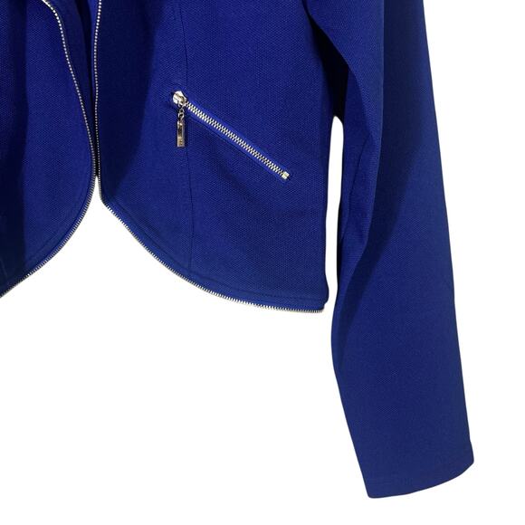 NWT Chocolate USA Cropped Jacket Womens L Navy Open Front Cutout Choker Moto - Picture 6 of 8